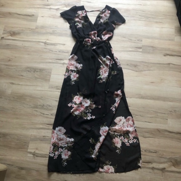 Maurices Black and Pink Floral Maxi Dress - Picture 2 of 7